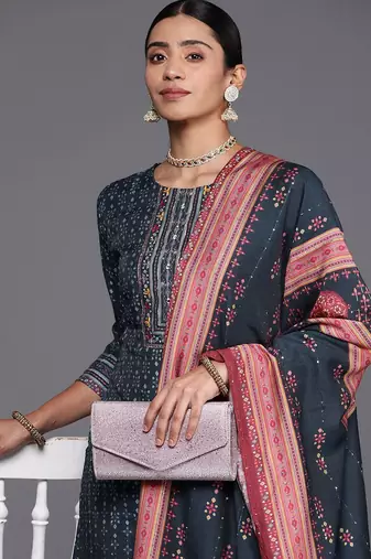 Ethnic Motifs Printed Sequinned Kurta with Trousers & With Dupatta