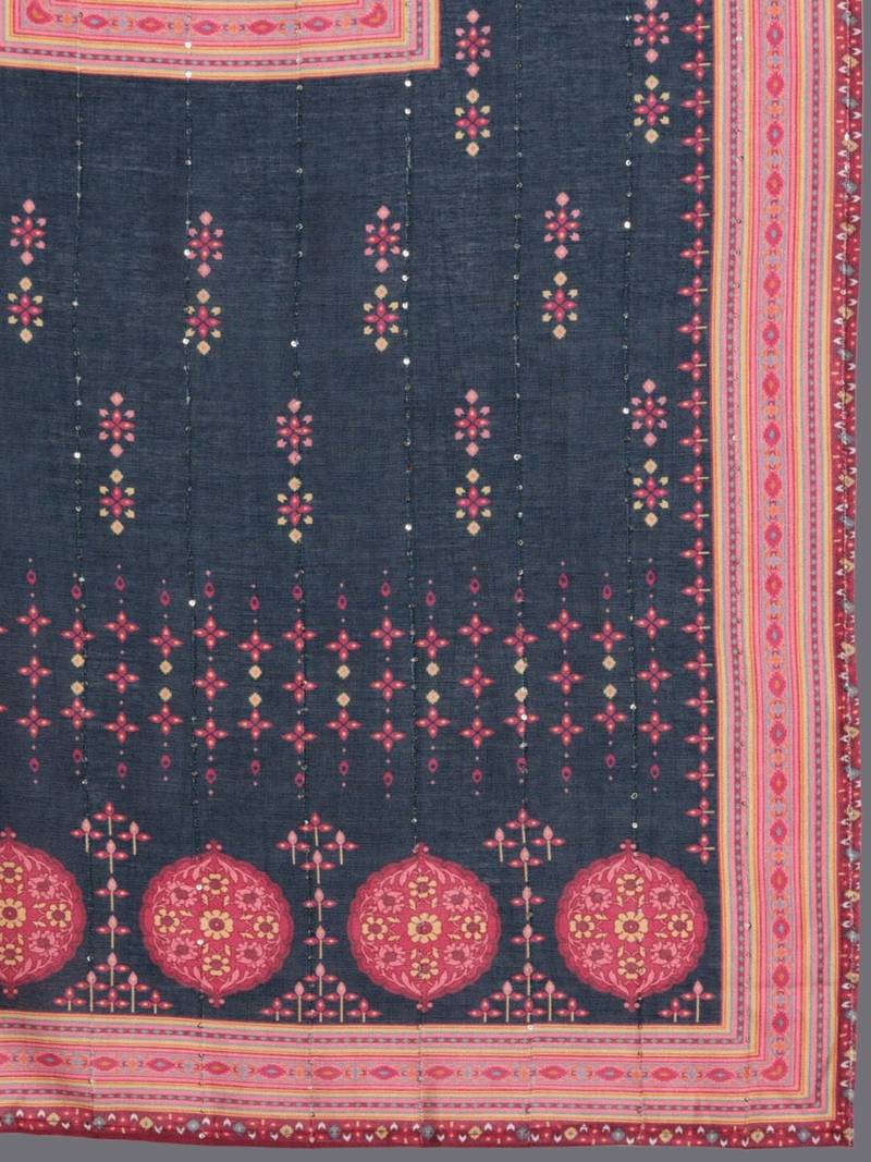 Ethnic Motifs Printed Sequinned Kurta with Trousers & With Dupatta