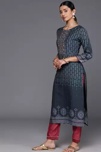 Ethnic Motifs Printed Sequinned Kurta with Trousers & With Dupatta