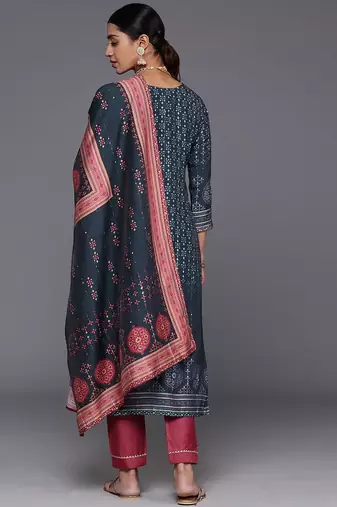 Ethnic Motifs Printed Sequinned Kurta with Trousers & With Dupatta