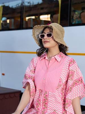 pink zig zag floral print kaftan trouser co-ord set 4