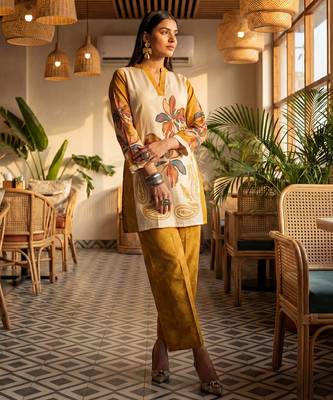 Yufta mustard printed cotton co-ord set 1