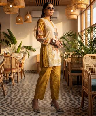 Yufta mustard printed cotton co-ord set 2