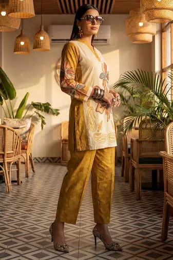 Yufta mustard printed cotton co-ord set