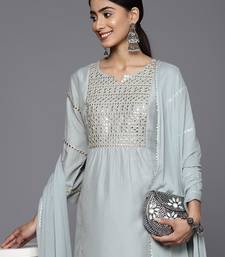 Embroidered Empire Mirror Work Kurta With Trousers & With Dupatta