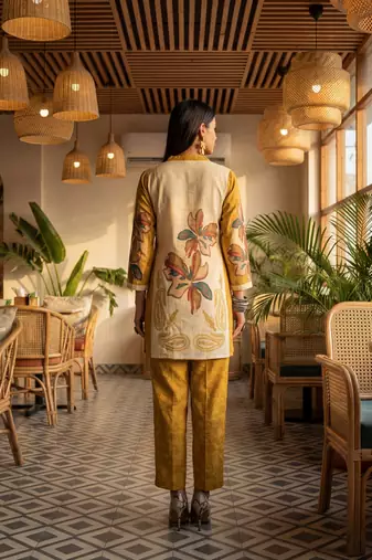 Yufta mustard printed cotton co-ord set