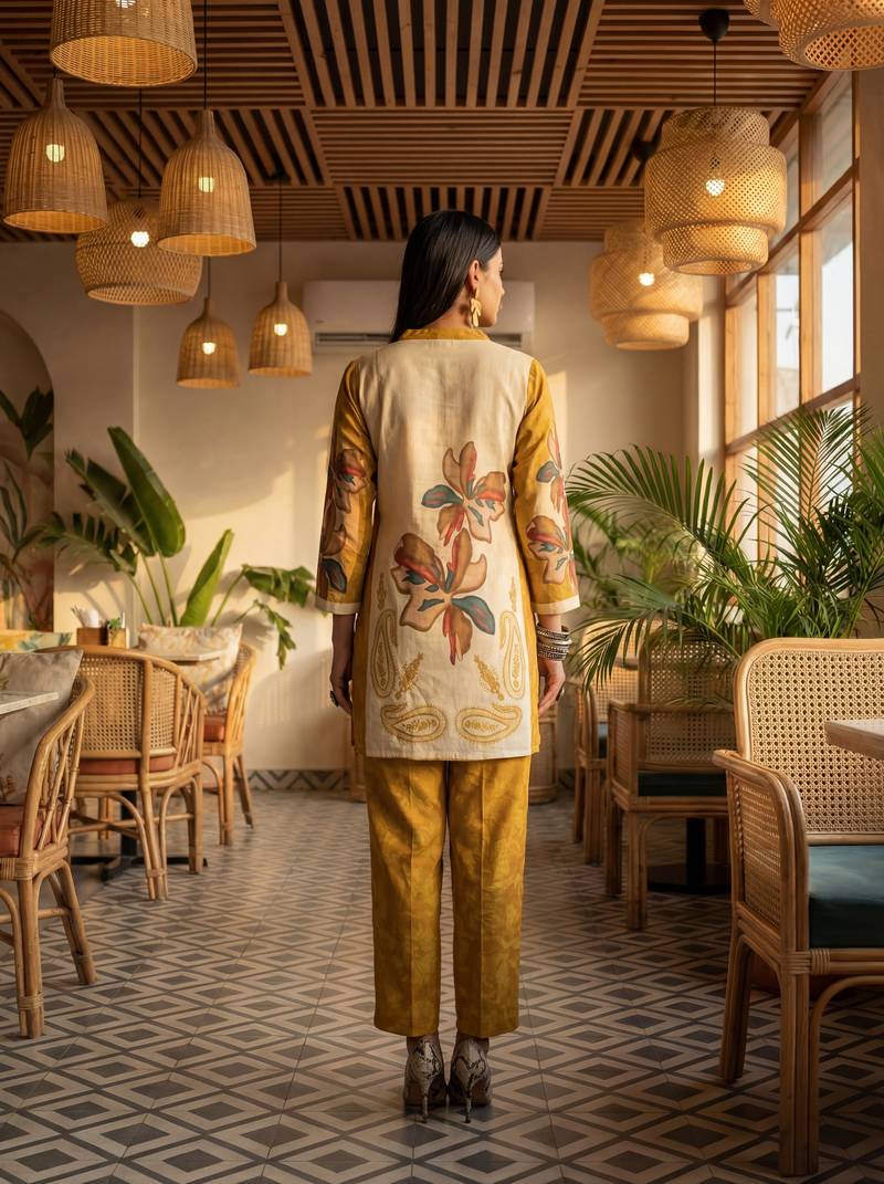 Yufta mustard printed cotton co-ord set