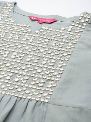 Embroidered Empire Mirror Work Kurta With Trousers & With Dupatta 3