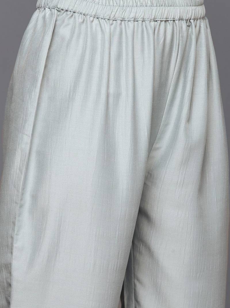 Embroidered Empire Mirror Work Kurta With Trousers & With Dupatta