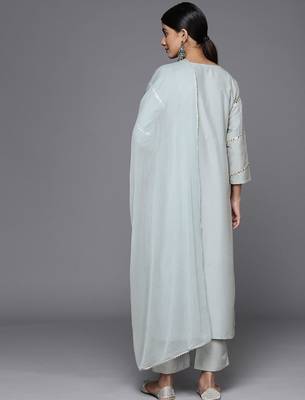 Embroidered Empire Mirror Work Kurta With Trousers & With Dupatta 7