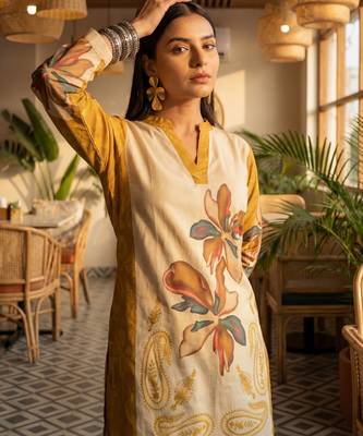 Yufta mustard printed cotton co-ord set 4