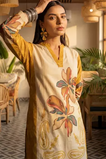 Yufta mustard printed cotton co-ord set