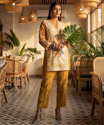 Yufta mustard printed cotton co-ord set 5
