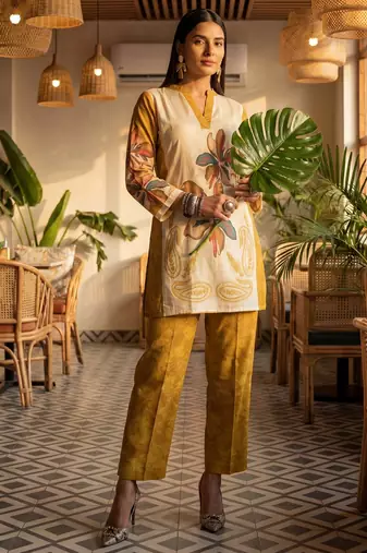 Yufta mustard printed cotton co-ord set