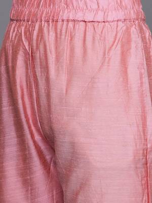 Women Pink Embroidered Mirror Work Kurta with Trouser 3