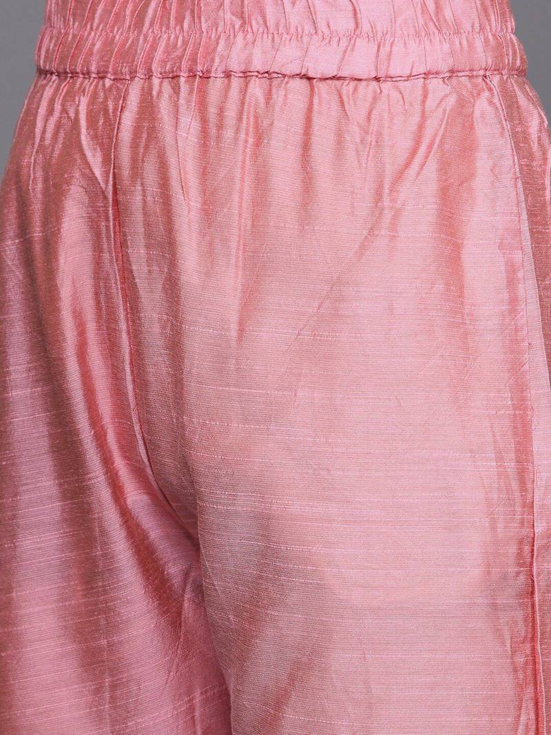Women Pink Embroidered Mirror Work Kurta with Trouser