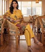 yellow floral and striped print straight cotton co-ord set