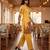 yellow floral and striped print straight cotton co-ord set