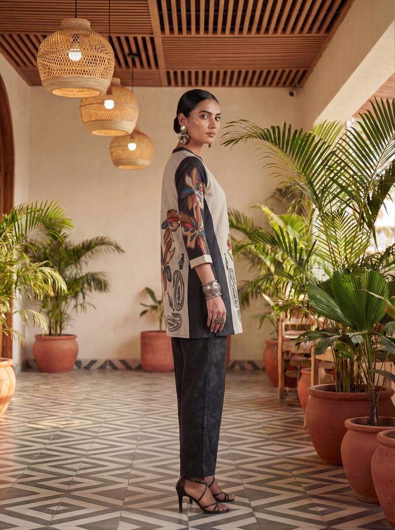black printed cotton co-ord set