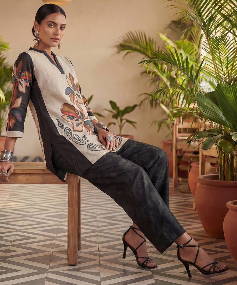 black printed cotton co-ord set
