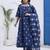 Yufta navy blue cotton kalidaar style kurta pant dupatta set