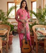 pink floral and striped print straight cotton co-ord set