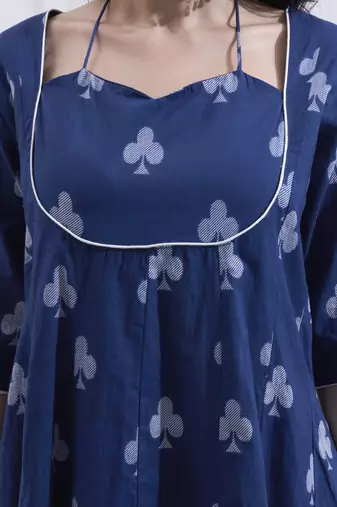 Yufta navy blue cotton kalidaar style kurta pant dupatta set