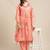 Coral Red Chevron Printed Zari Embroidery Neckline Kaftan Kurta with Trousers