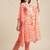 Coral Red Chevron Printed Zari Embroidery Neckline Kaftan Kurta with Trousers