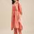 Coral Red Chevron Printed Zari Embroidery Neckline Kaftan Kurta with Trousers