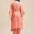 Coral Red Chevron Printed Zari Embroidery Neckline Kaftan Kurta with Trousers
