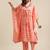Coral Red Chevron Printed Zari Embroidery Neckline Kaftan Kurta with Trousers