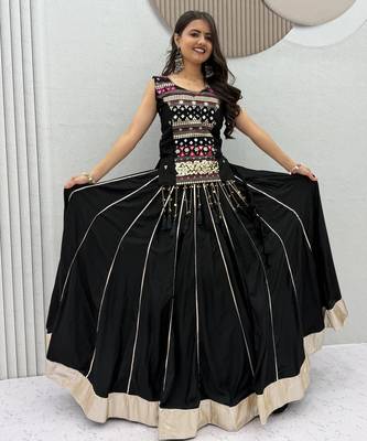 Black Color lampi bordar & ribbon work Cotton Navratri Lahenga Choli 1