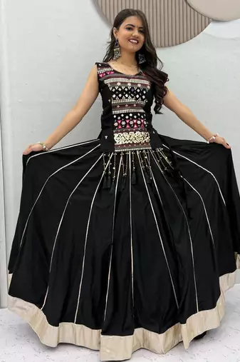 Black Color lampi bordar & ribbon work Cotton Navratri Lahenga Choli