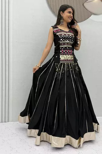 Black Color lampi bordar & ribbon work Cotton Navratri Lahenga Choli