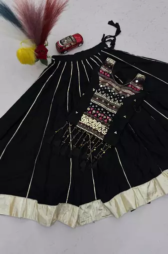 Black Color lampi bordar & ribbon work Cotton Navratri Lahenga Choli