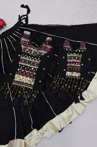 Black Color lampi bordar & ribbon work Cotton Navratri Lahenga Choli