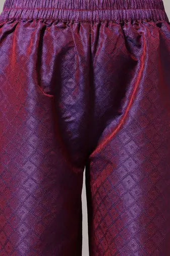 Women Zari Embroidered Yoke Geometric Jacquard Kurta with Trouser & Dupatta