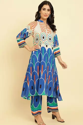 Geometric Printed Kurta With Trousers