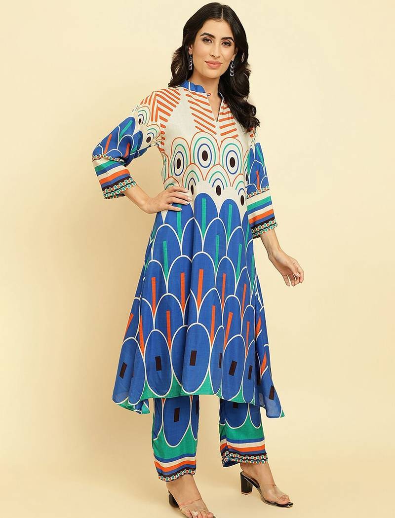 Geometric Printed Kurta With Trousers