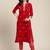 Women Red Floral Embroidered Regular Thread Work Velvet Kurta with Trousers