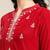 Women Red Floral Embroidered Regular Thread Work Velvet Kurta with Trousers
