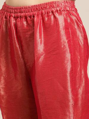 Women Red Floral Embroidered Regular Thread Work Velvet Kurta with Trousers 3