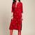 Women Red Floral Embroidered Regular Thread Work Velvet Kurta with Trousers