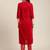 Women Red Floral Embroidered Regular Thread Work Velvet Kurta with Trousers