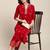 Women Red Floral Embroidered Regular Thread Work Velvet Kurta with Trousers