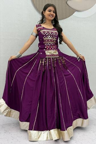 Plum lampi bordar & ribbon work Cotton Navratri Lahenga Choli