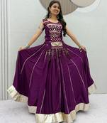 Plum lampi bordar & ribbon work Cotton Navratri Lahenga Choli