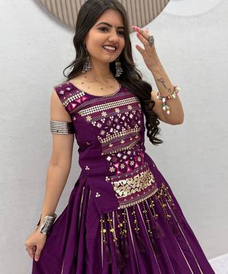 Plum lampi bordar & ribbon work Cotton Navratri Lahenga Choli 2