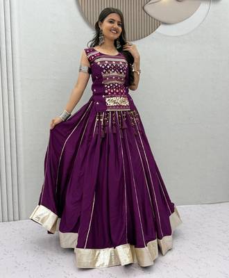 Plum lampi bordar & ribbon work Cotton Navratri Lahenga Choli 3